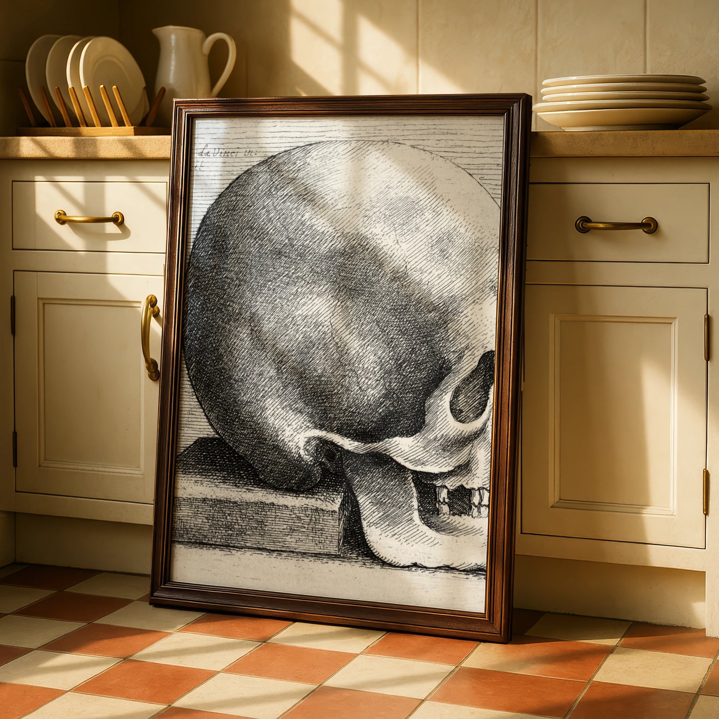 Halloween Skull Poster, Vintage Engraving Wall Art, Gothic Da Vinci Anatomy Print