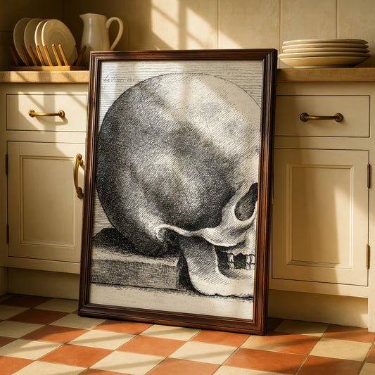 Halloween Skull Poster, Vintage Engraving Wall Art, Gothic Da Vinci Anatomy Print