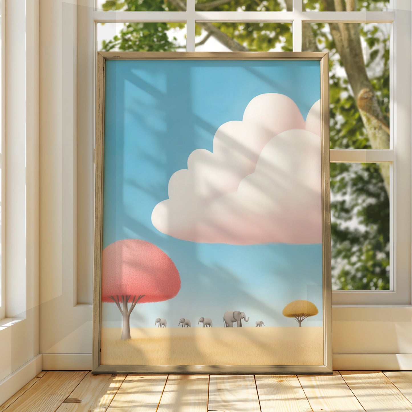 Elephant Nursery Wall Art, Pastel Safari Print, Baby Animal Poster, Kids Room Decor