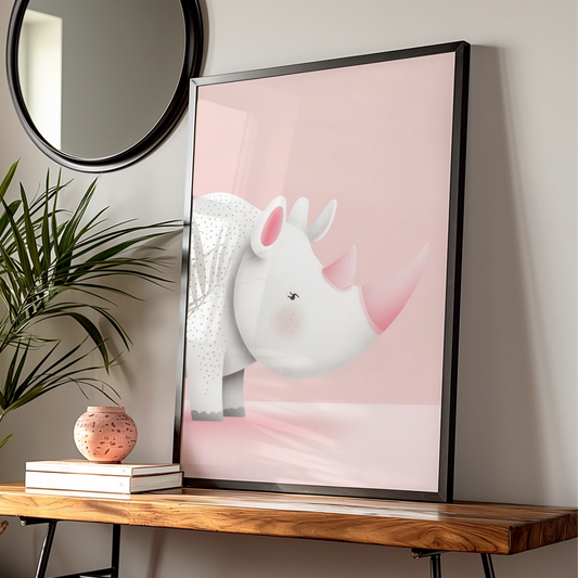 Rhino Nursery Wall Art, Pink Safari Print, Baby Girl Room Poster, Cute Animal Decor