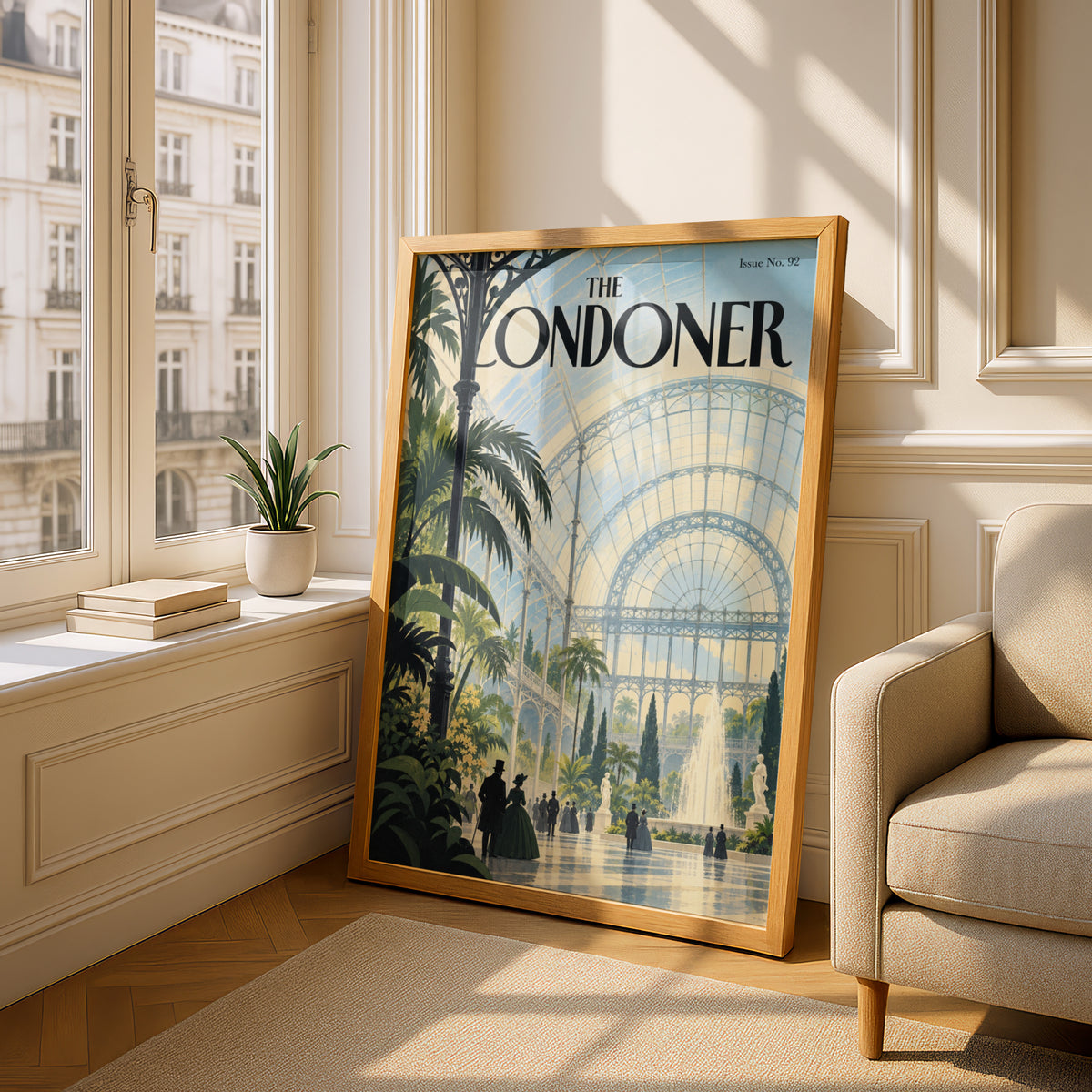 Victorian Glasshouse Poster, Crystal Palace Wall Art, Vintage Magazine Cover Print, Palm Fountain
