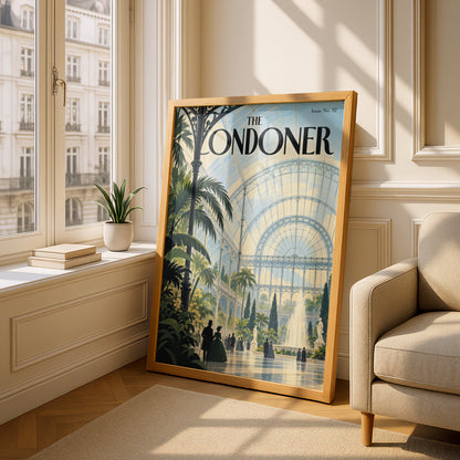 Victorian Glasshouse Poster, Crystal Palace Wall Art, Vintage Magazine Cover Print, Palm Fountain