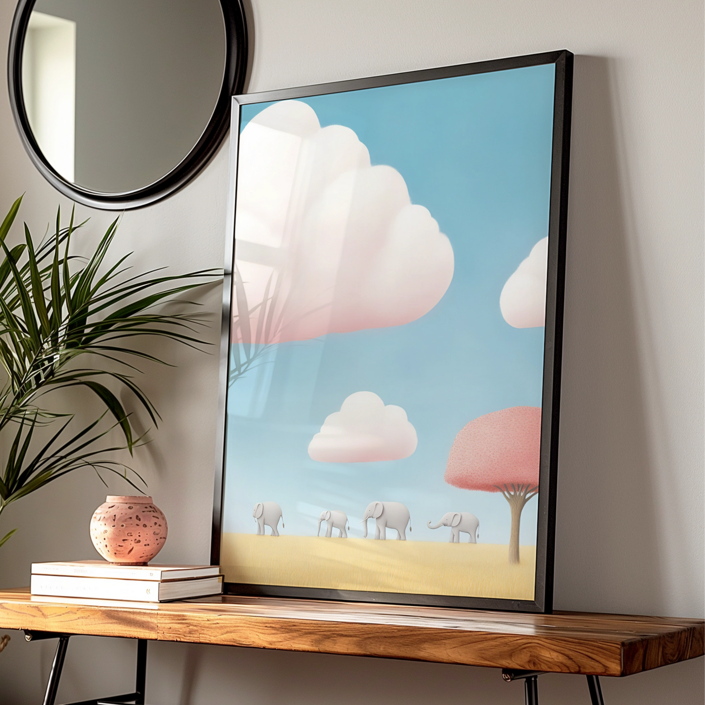 Elephant Nursery Wall Art, Baby Animals Poster, Pink Blue Kids Room Print, Safari