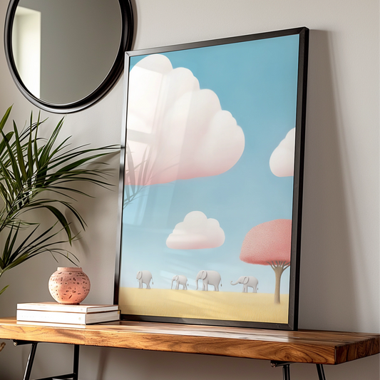 Elephant Nursery Wall Art, Baby Animals Poster, Pink Blue Kids Room Print, Safari