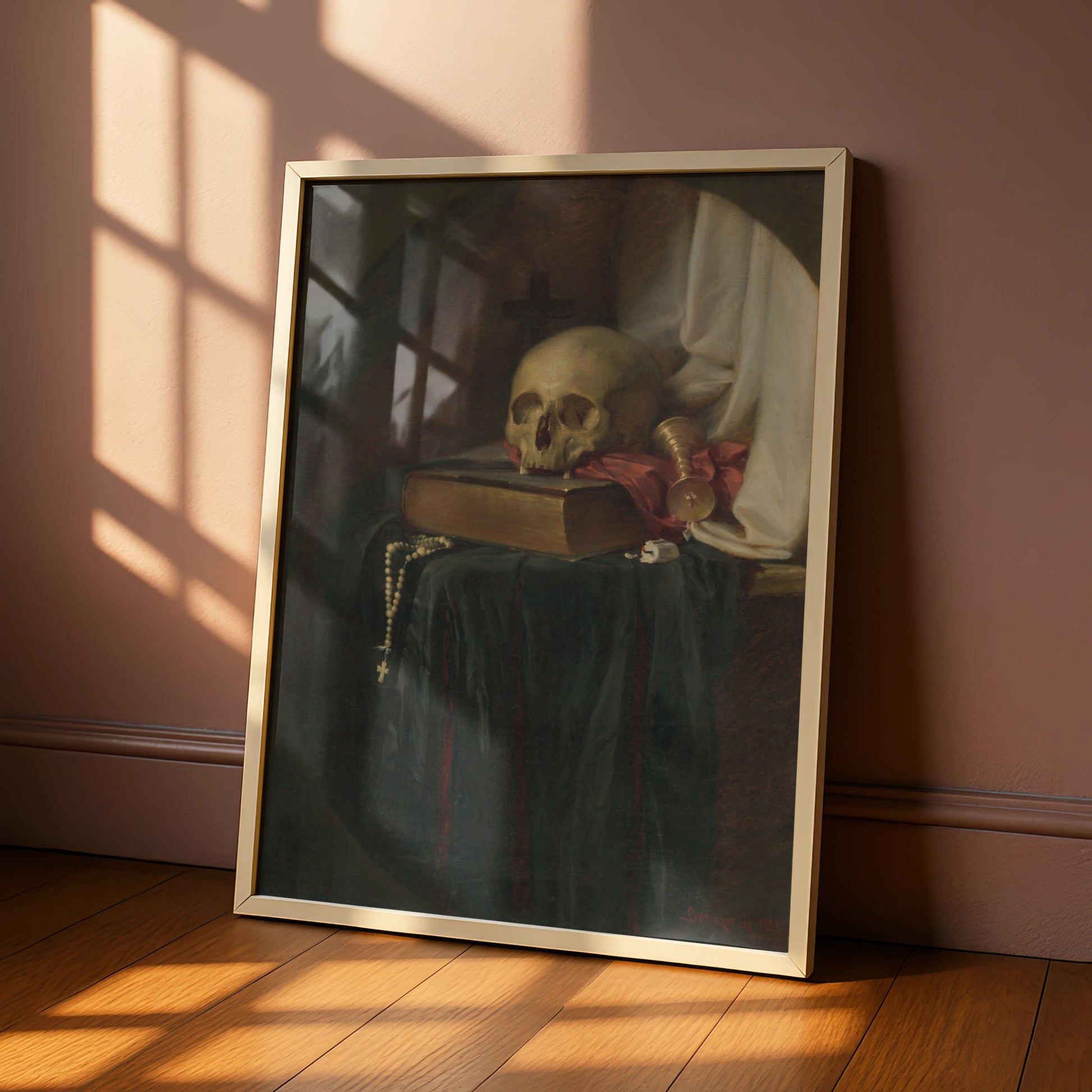 Vanitas Skull Still Life Halloween Art Print, Gothic Memento Mori Poster, Dark Academia Wall Art