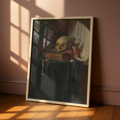 Vanitas Skull Still Life Halloween Art Print, Gothic Memento Mori Poster, Dark Academia Wall Art