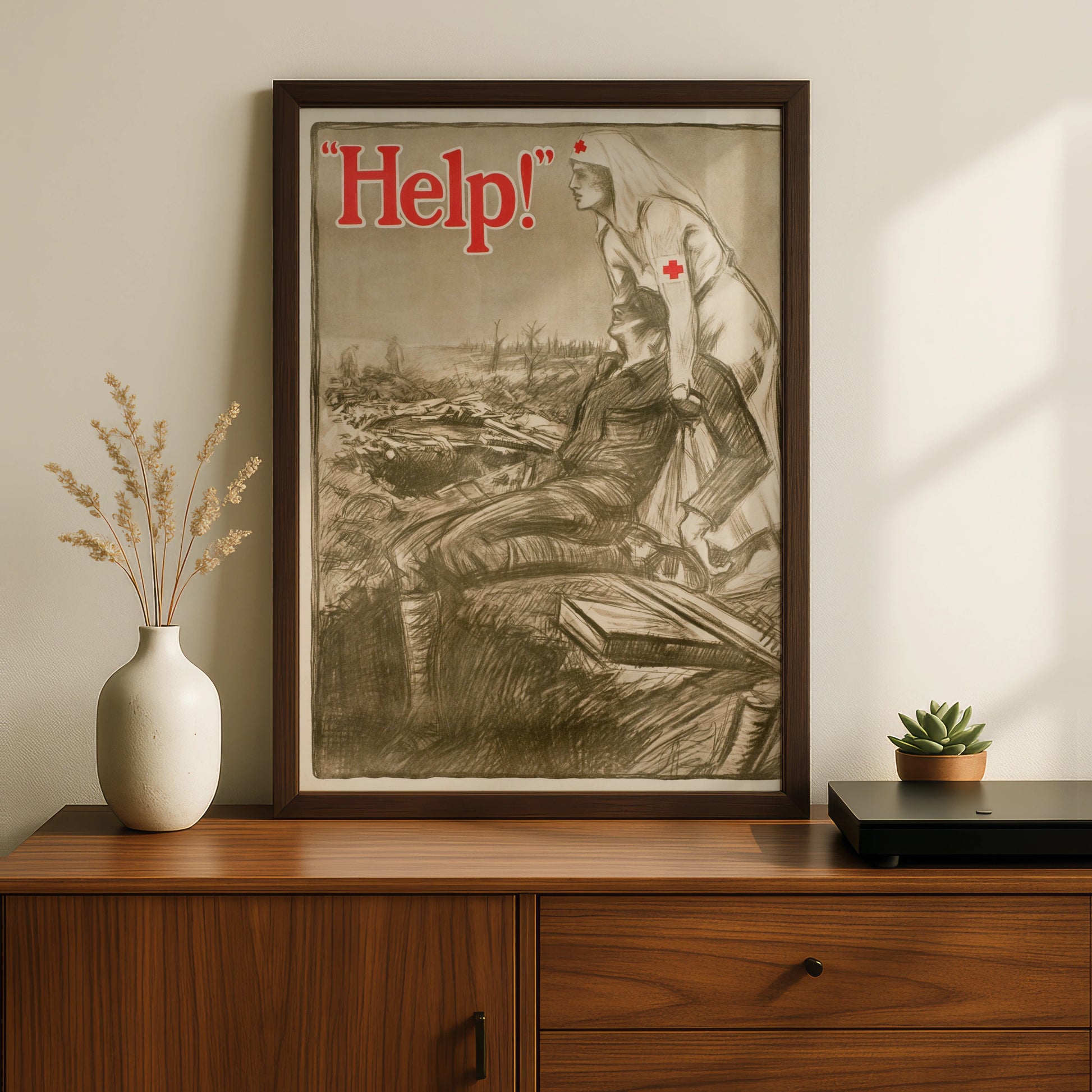 WWI Red Cross Nurse Help Poster, Vintage War Propaganda Wall Art Print, History