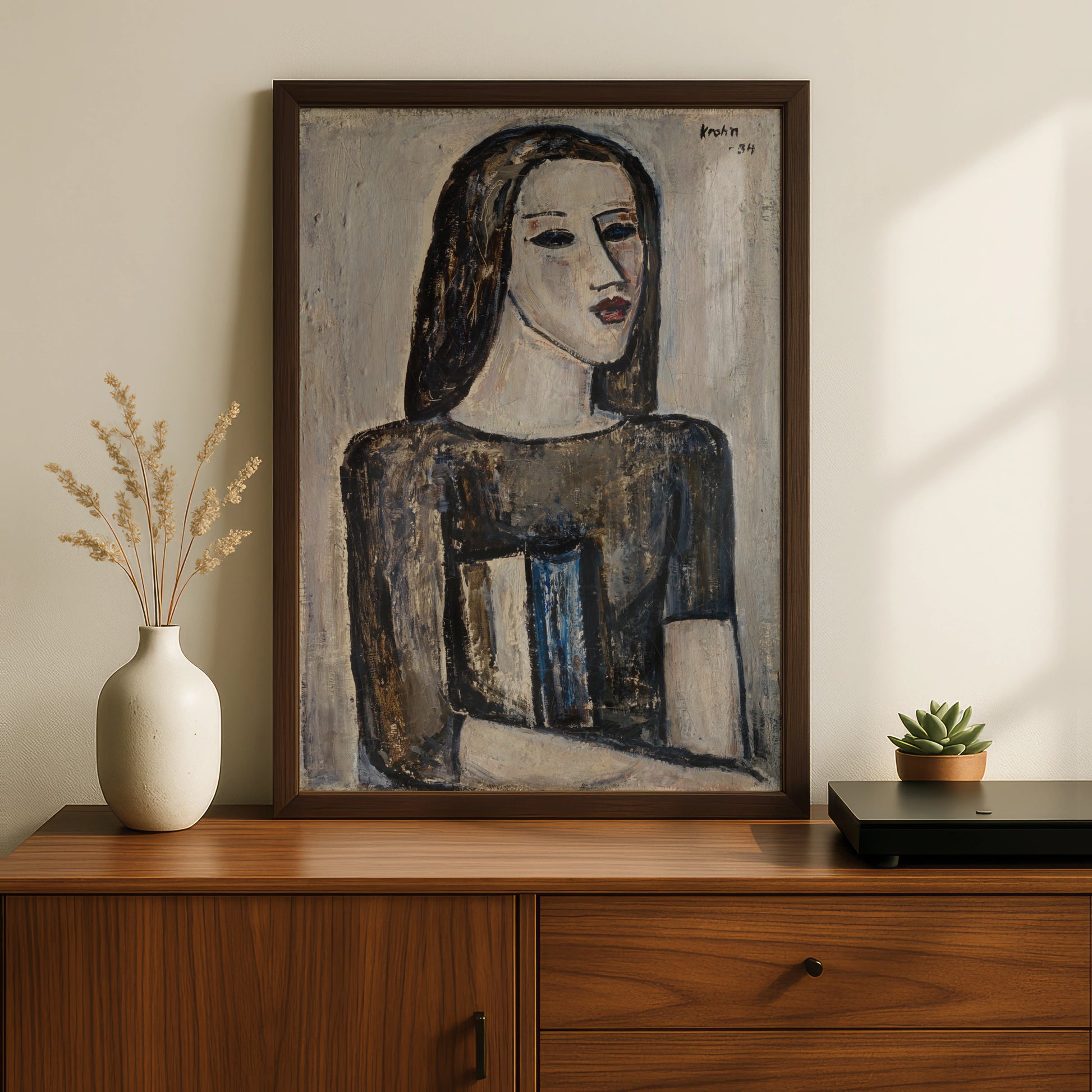 Expressionist Woman Portrait Poster, Dark Moody Figure Art Print, Vintage 1930s Style Wall Art