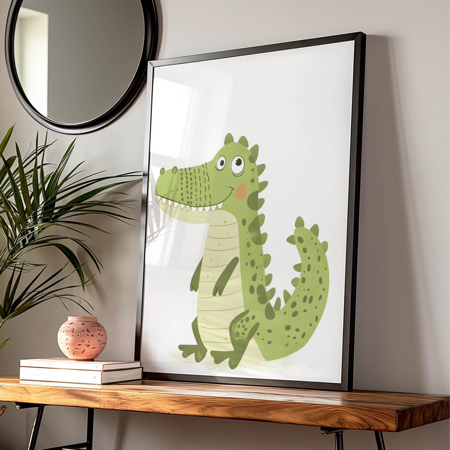 Cute Crocodile Nursery Wall Art, Green Baby Animal Poster, Kids Room Print
