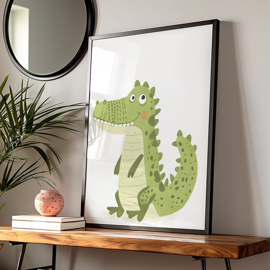 Cute Crocodile Nursery Wall Art, Green Baby Animal Poster, Kids Room Print