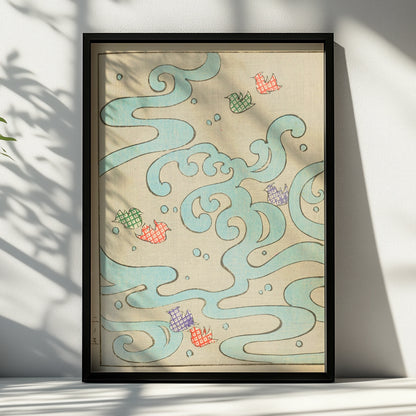 Japanese Woodblock Wall Art, Vintage Wave Print, Bijutsukai 1901, Japandi Poster – A4 Black frame