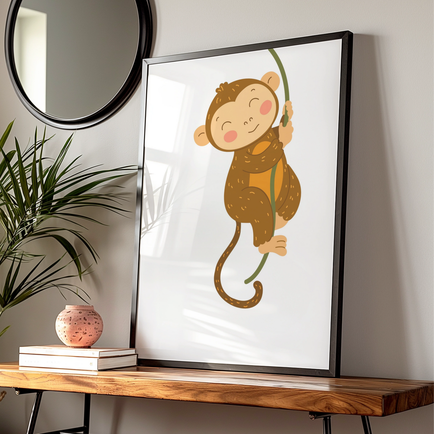 Cute Monkey Nursery Wall Art, Baby Animal Poster, Kids Room Jungle Print, Toddler Decor