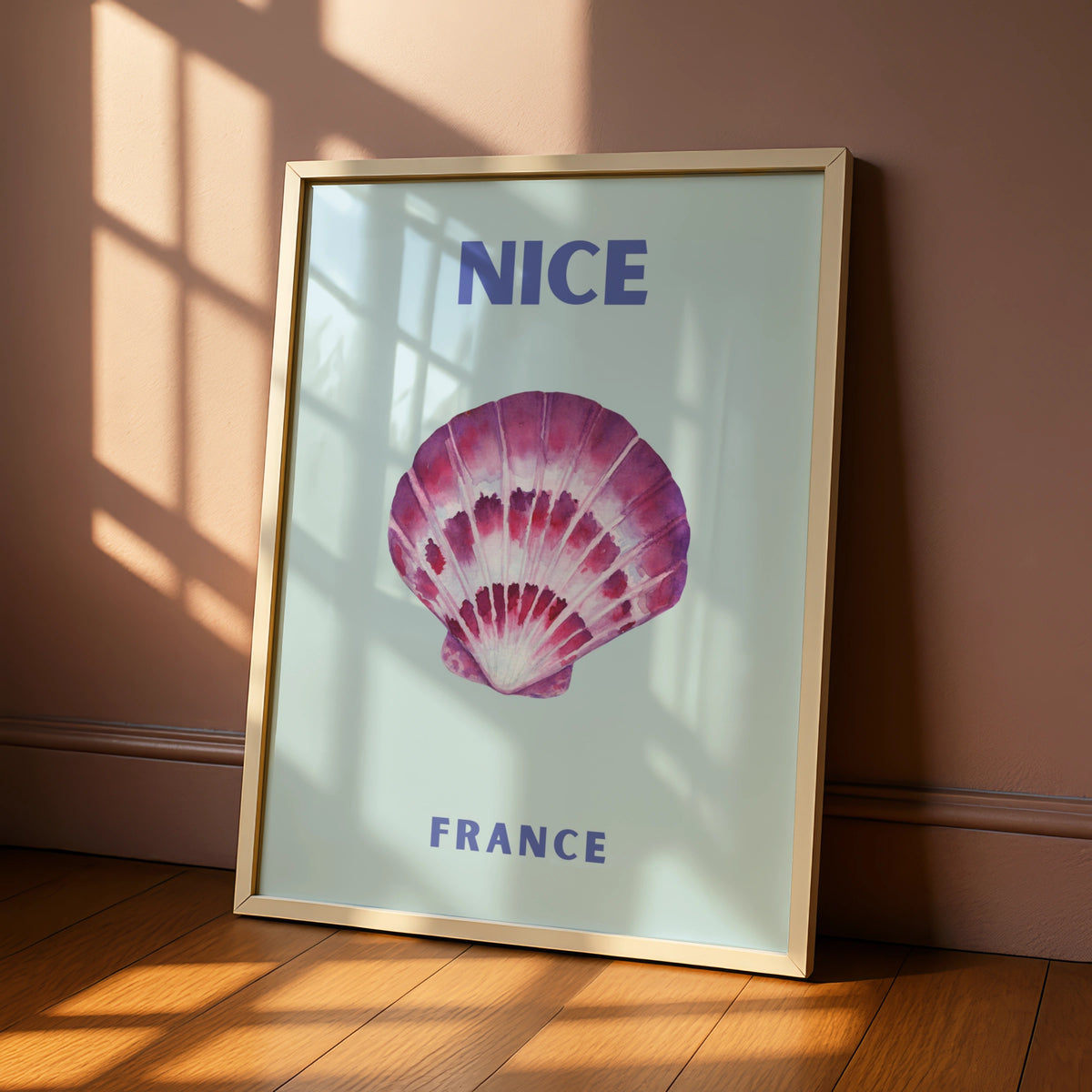 Nice France Travel Poster, French Riviera Wall Art, Coastal Seashell Print