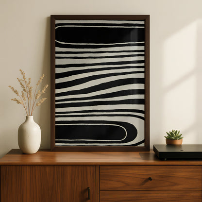 Monochrome Wave Lines Abstract Print, Black White Poster, Modern Minimalist Wall Art