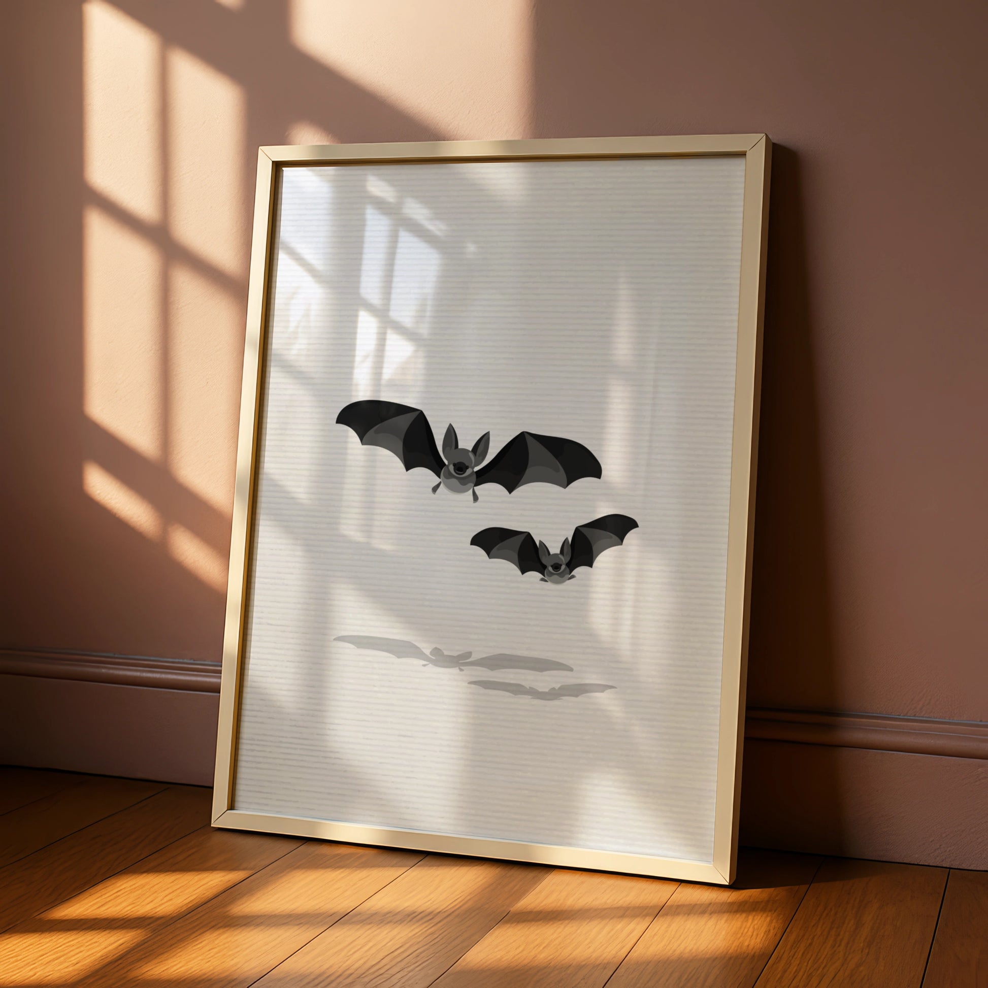 Halloween Bat Wall Art, Spooky Bats Poster, Black Grey Minimalist Halloween Print
