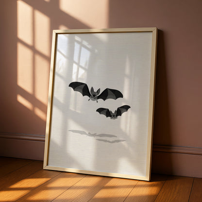 Halloween Bat Wall Art, Spooky Bats Poster, Black Grey Minimalist Halloween Print