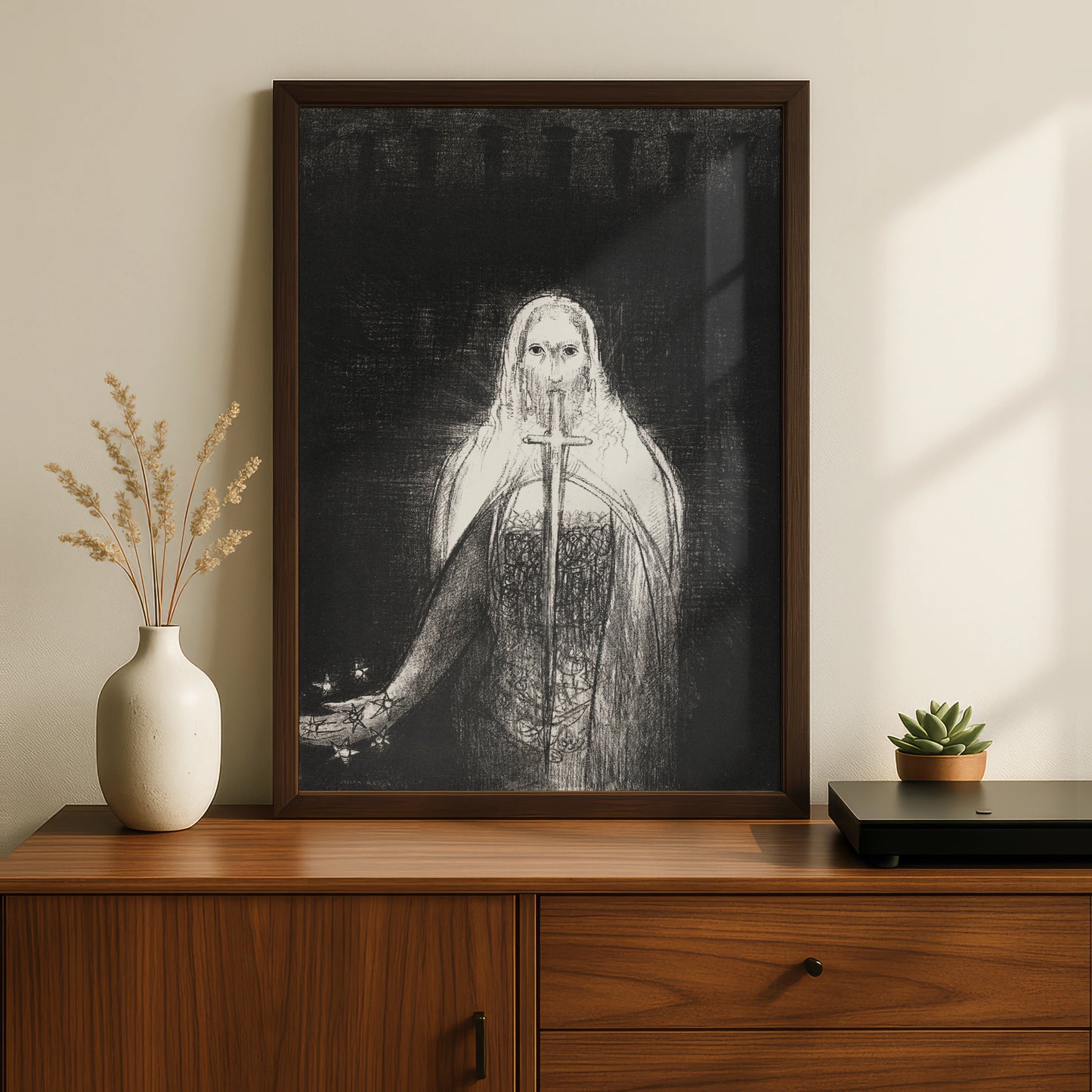 Halloween Gothic Ghost Figure Poster, Dark Occult Wall Art, Black White Sword Print