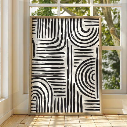 Abstract Line Art Print, Monochrome Wall Art, Black and White Geometric Poster, Modern Decor