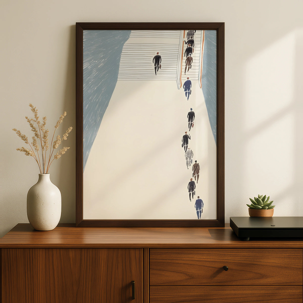 City Commuters Illustration Print, Modern Figurative Wall Art, Contemporary Poster