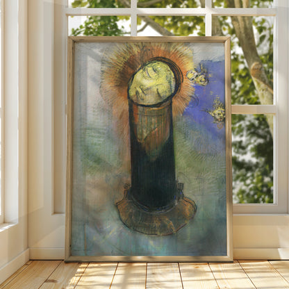 Odilon Redon Surreal Halloween Art Print, Floating Skulls Occult Dark Fantasy Poster