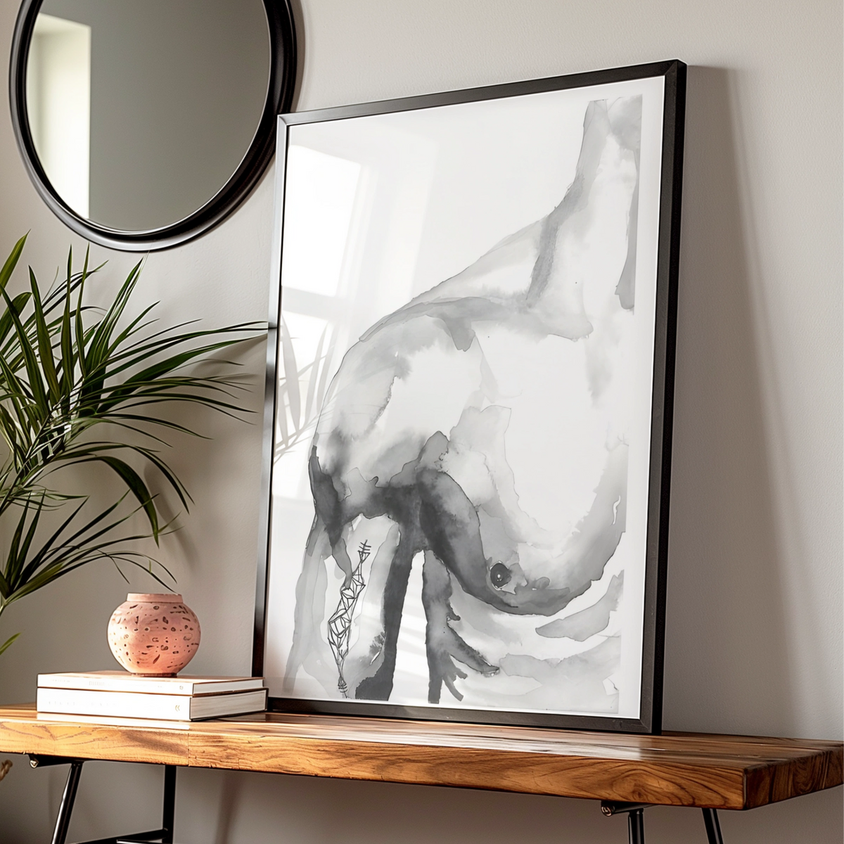 Figure Print, Monochrome Wall Art, Abstract Body Ink Watercolour Poster, Modern Decor