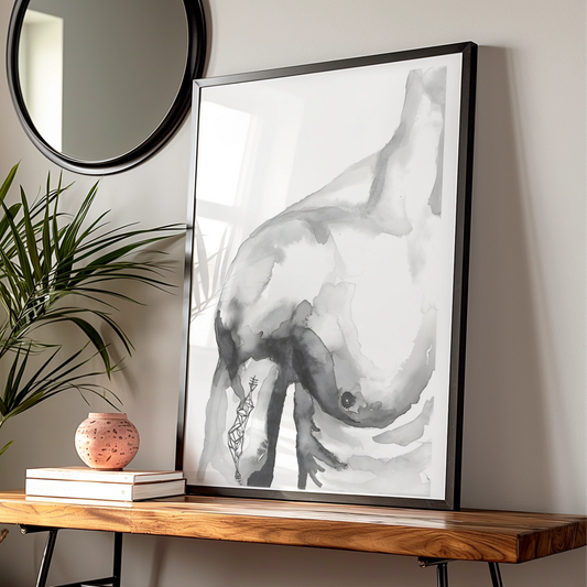 Figure Print, Monochrome Wall Art, Abstract Body Ink Watercolour Poster, Modern Decor