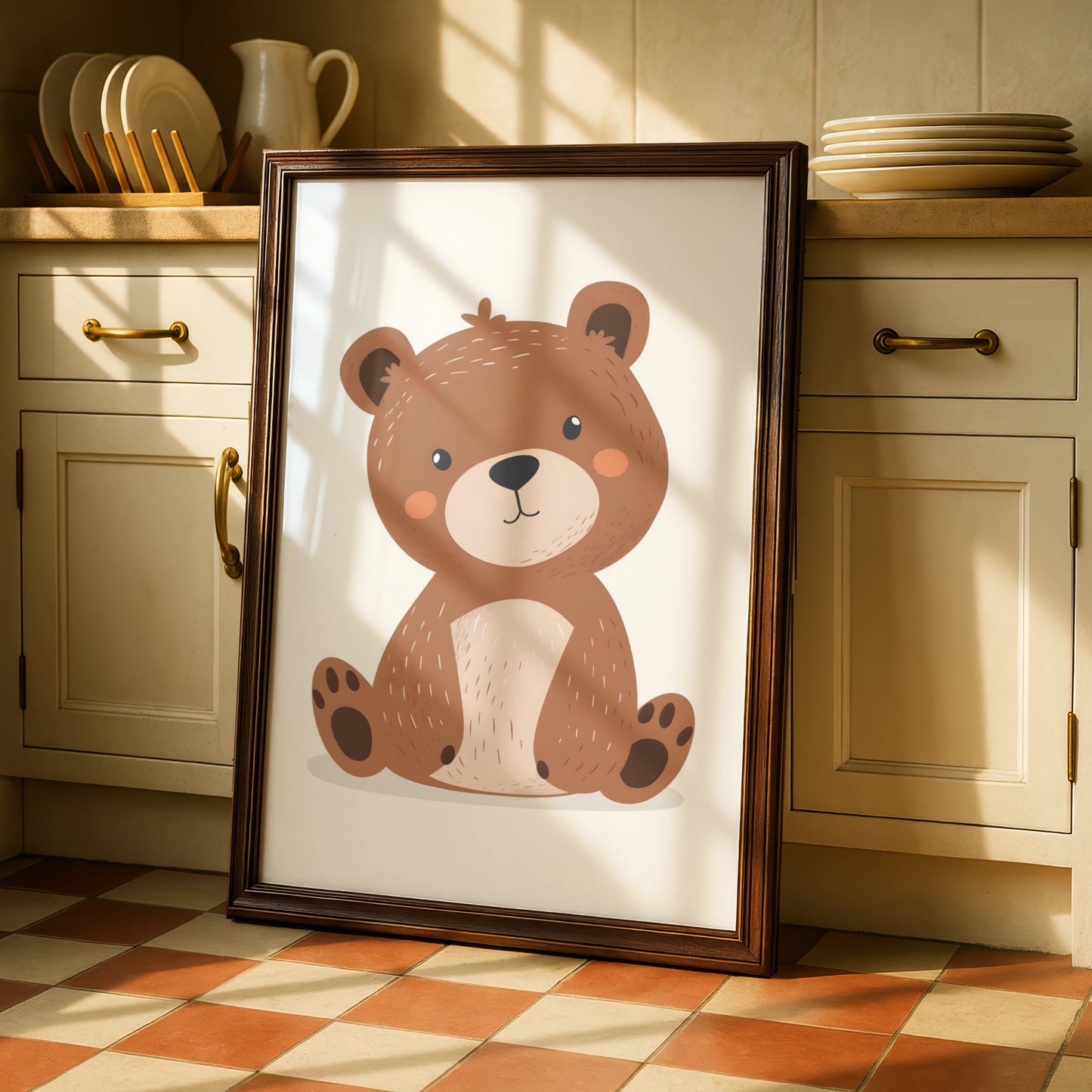 Cute Teddy Bear Nursery Wall Art, Baby Bear Poster, Kids Room Brown Bear Print