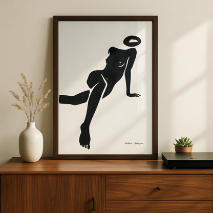 Abstract Female Figure Print, Monochrome Wall Art, Black and White Minimalist Poster, Modern Nude