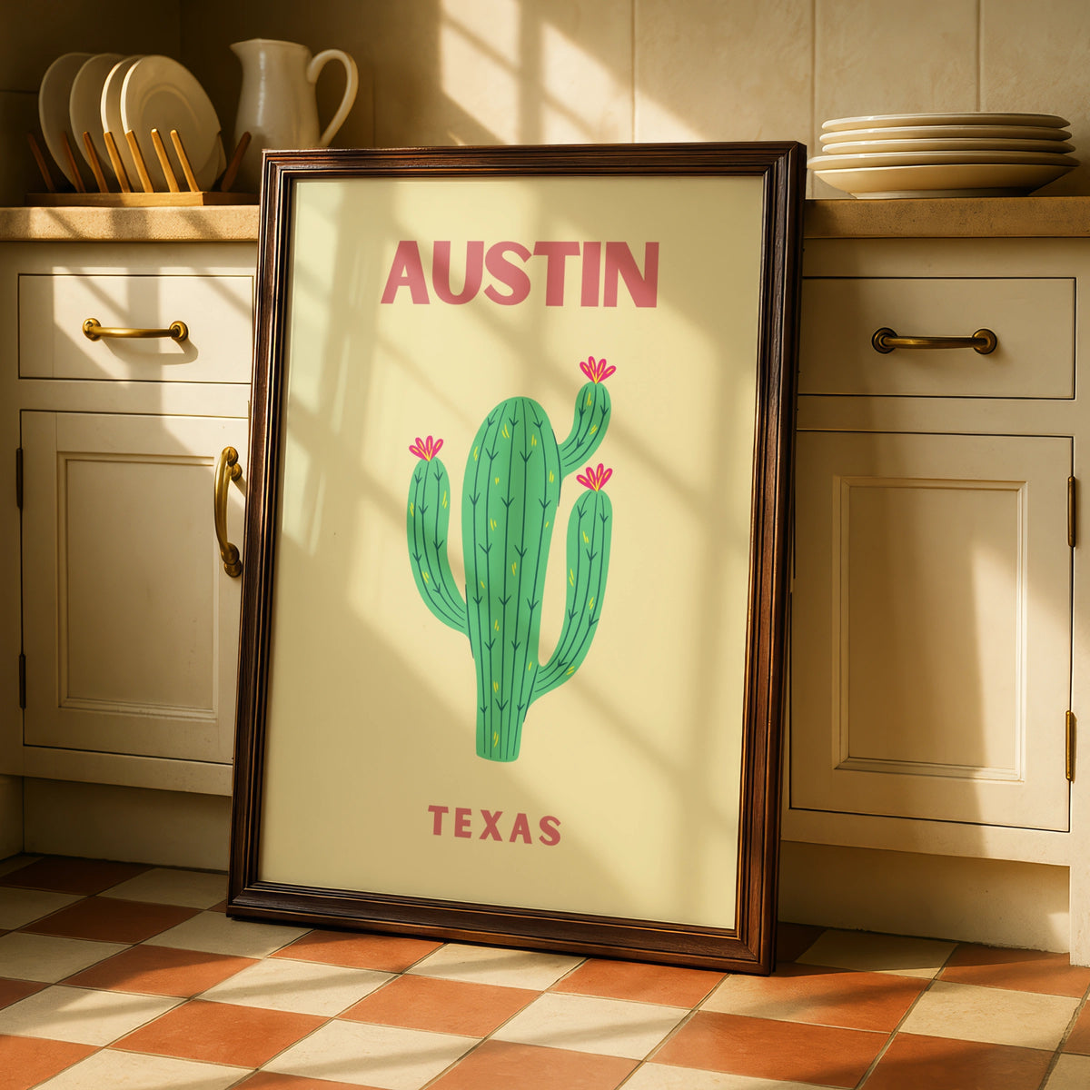 Austin Texas Travel Poster, Cactus Wall Art, Retro Texas Print, Southwestern Home Decor