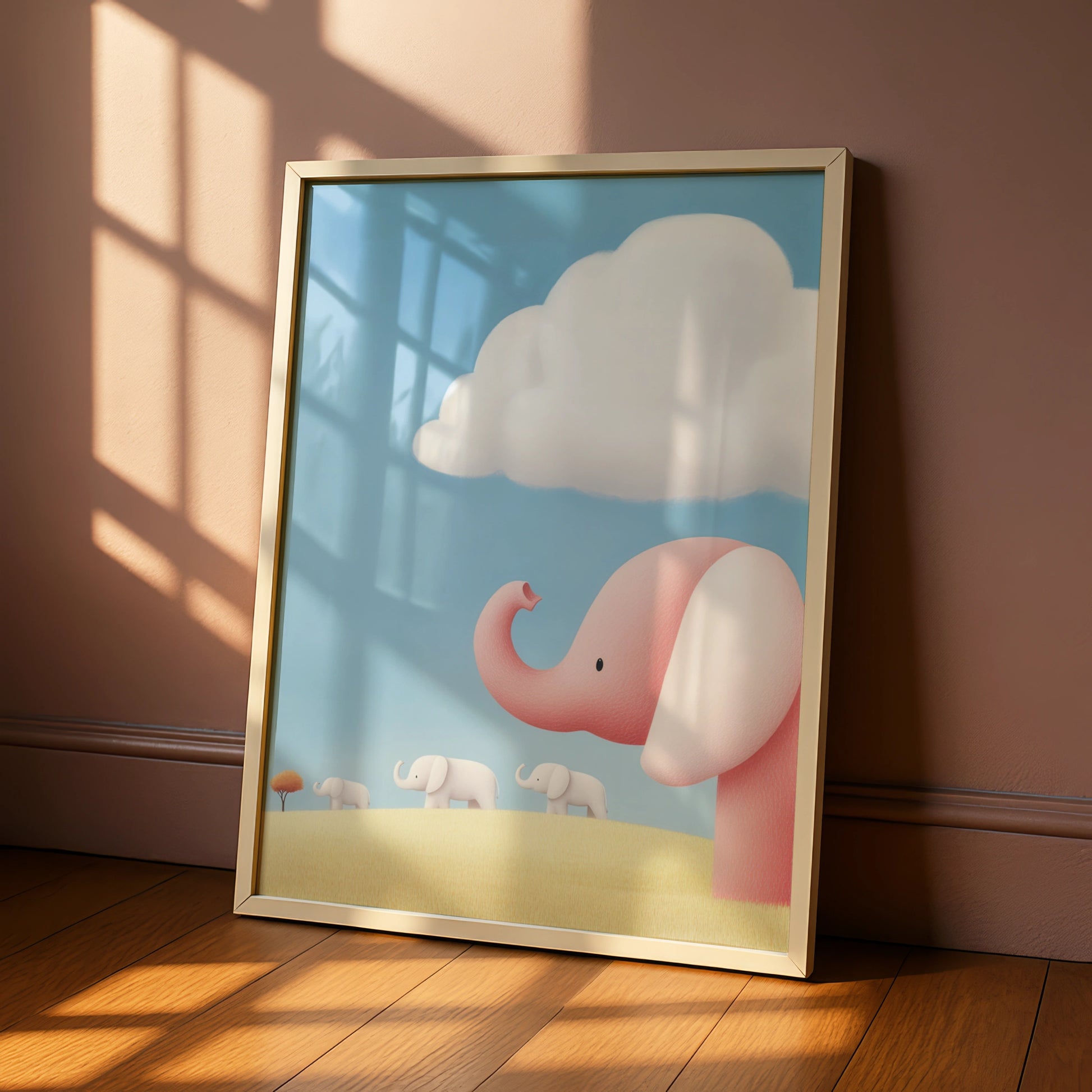 Pink Elephant Nursery Wall Art, Cute Baby Elephant Poster, Children's Room Print, Soft Pastel