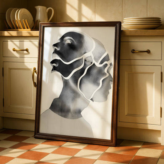 Abstract Face Portrait, Monochrome Wall Art, Modern Black and White Poster, Contemporary Figure