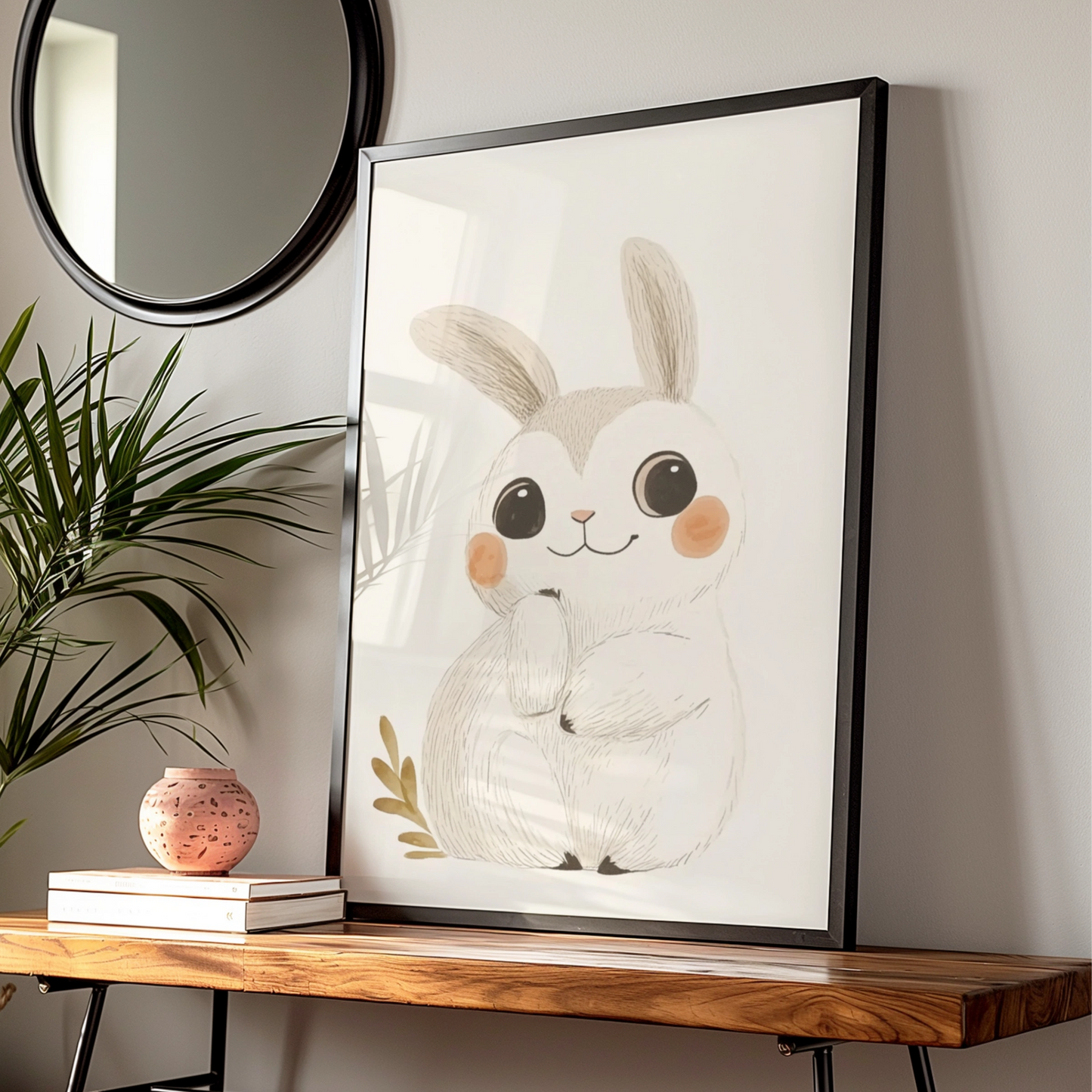 Cute Bunny Nursery Wall Art, Rabbit Poster, Baby Girl Boy Room Decor, Woodland Print