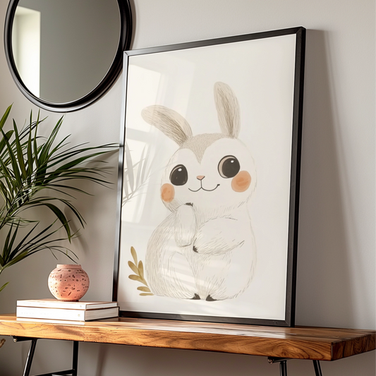 Cute Bunny Nursery Wall Art, Rabbit Poster, Baby Girl Boy Room Decor, Woodland Print