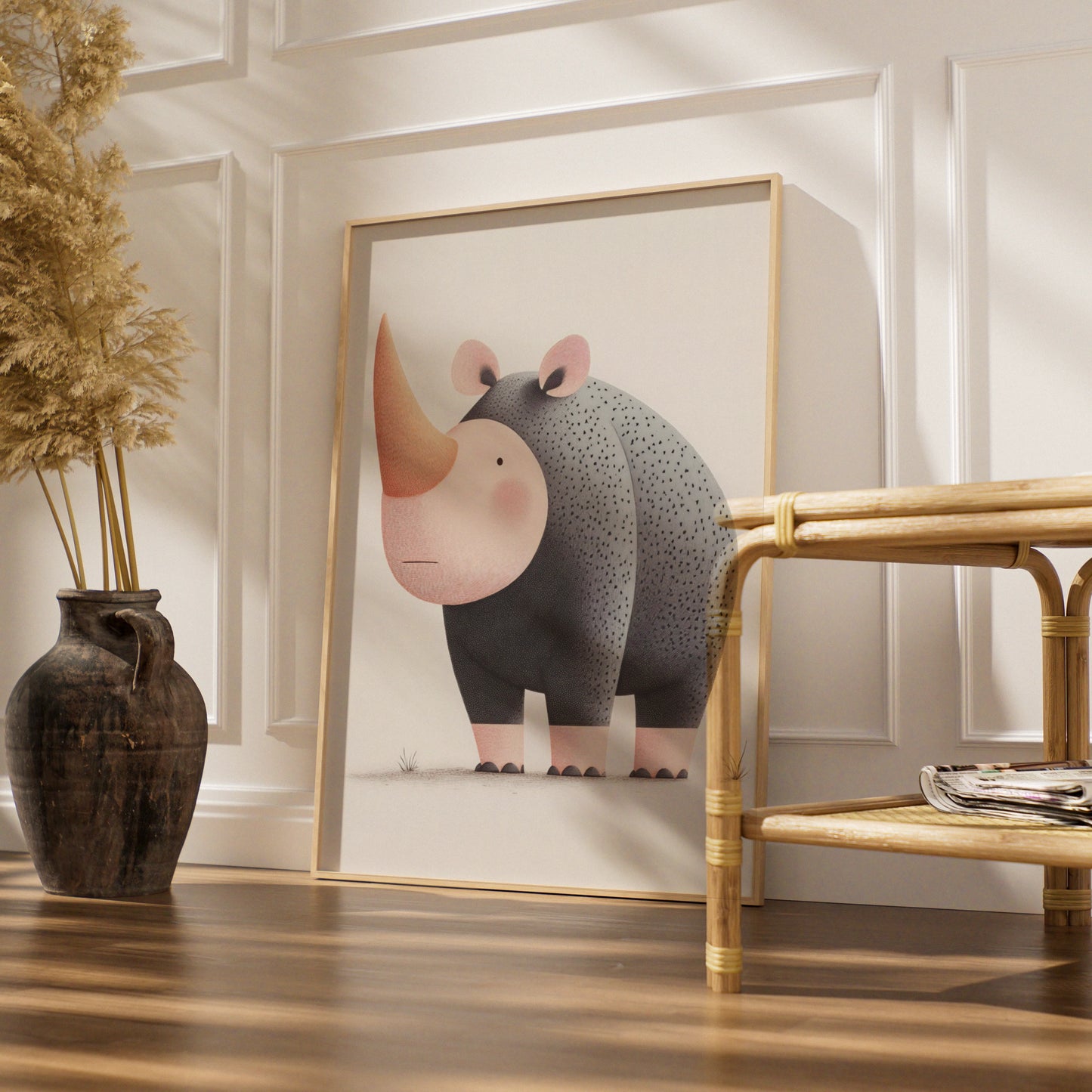 Cute Rhino Nursery Wall Art, Safari Animal Print, Kids Room Poster, Grey Pink Decor