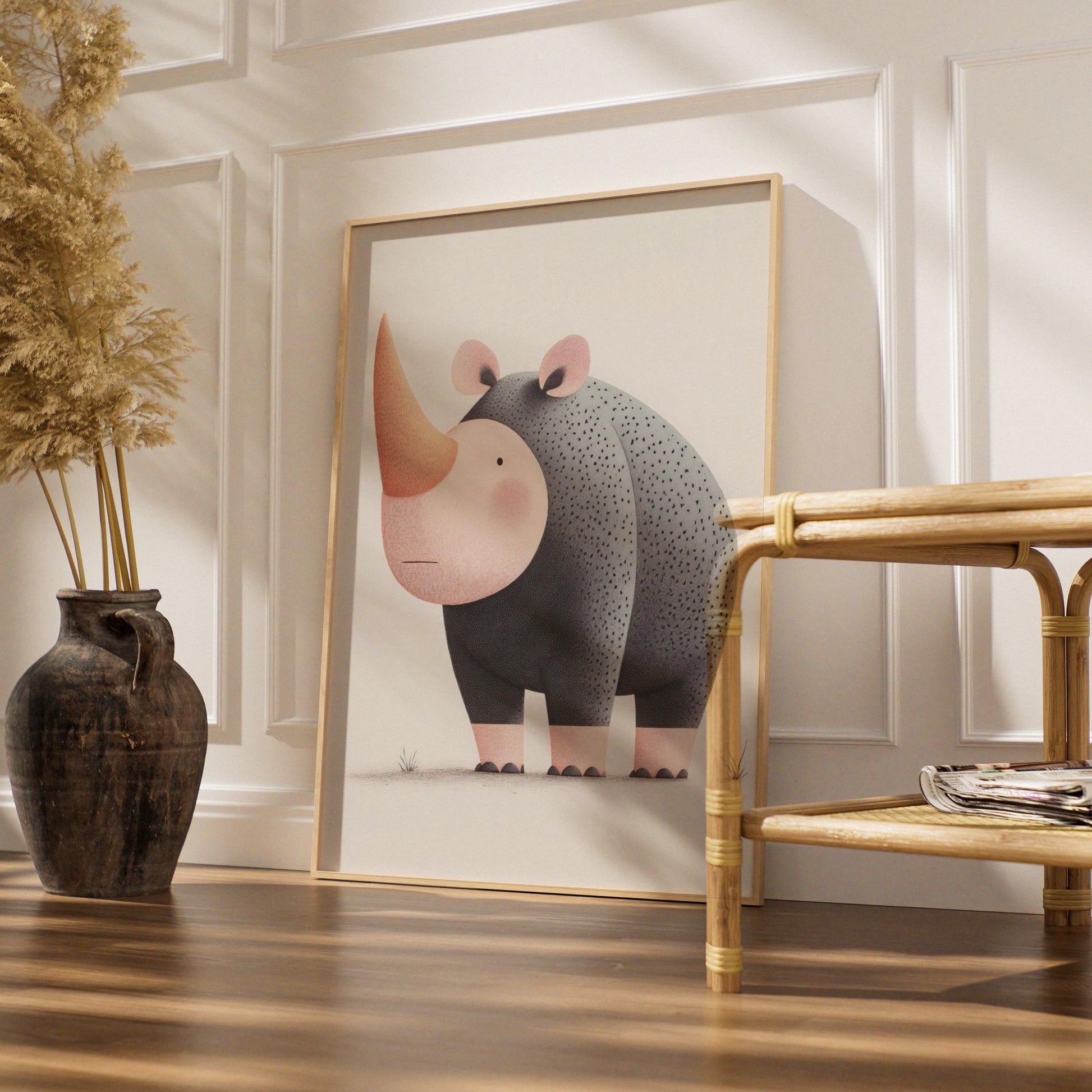 Cute Rhino Nursery Wall Art, Safari Animal Print, Kids Room Poster, Grey Pink Decor