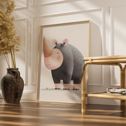 Cute Rhino Nursery Wall Art, Safari Animal Print, Kids Room Poster, Grey Pink Decor