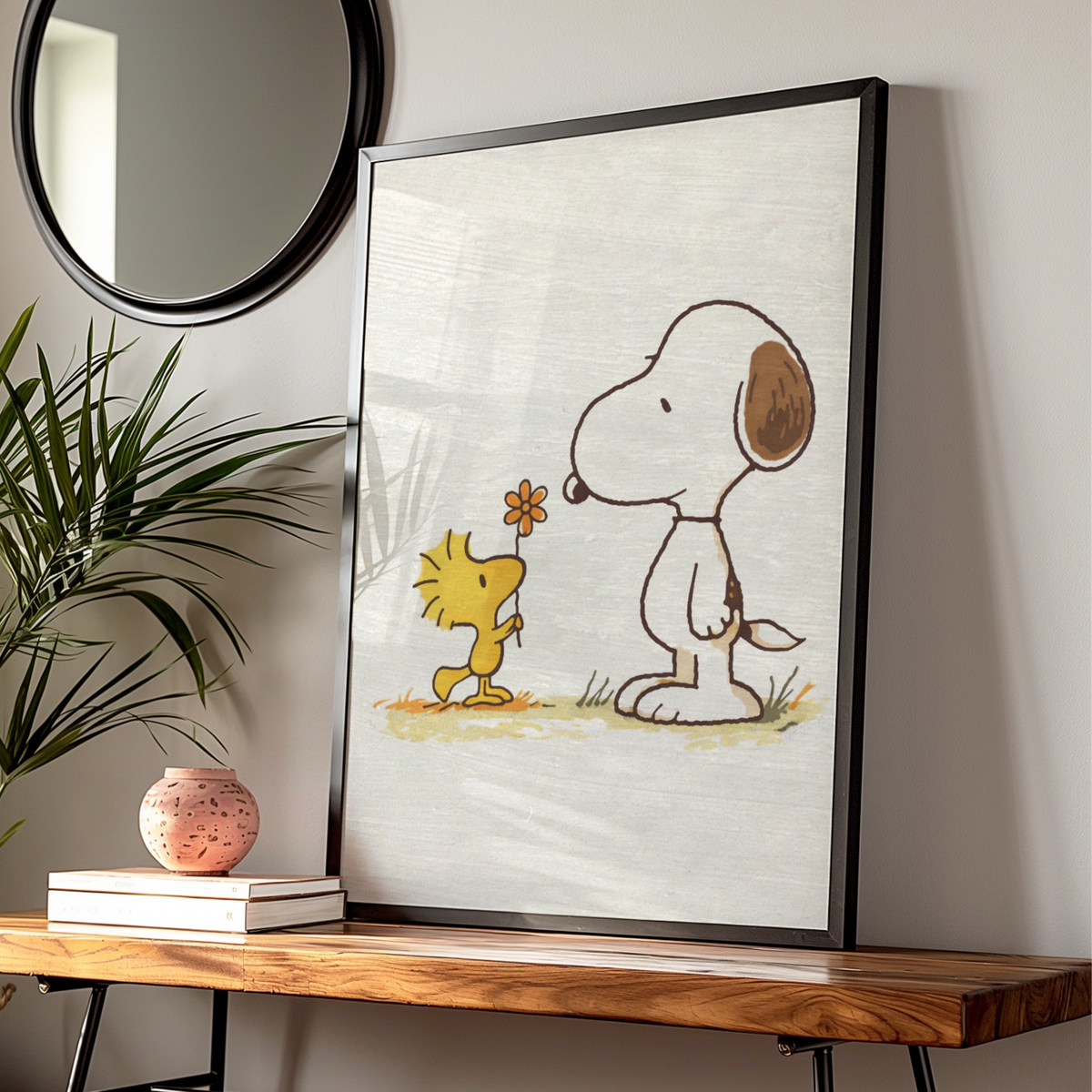 Flower Cartoon Poster, Retro Peanuts Wall Art, Quirky Print