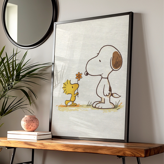 Flower Cartoon Poster, Retro Wall Art, Quirky Print — Digital Download
