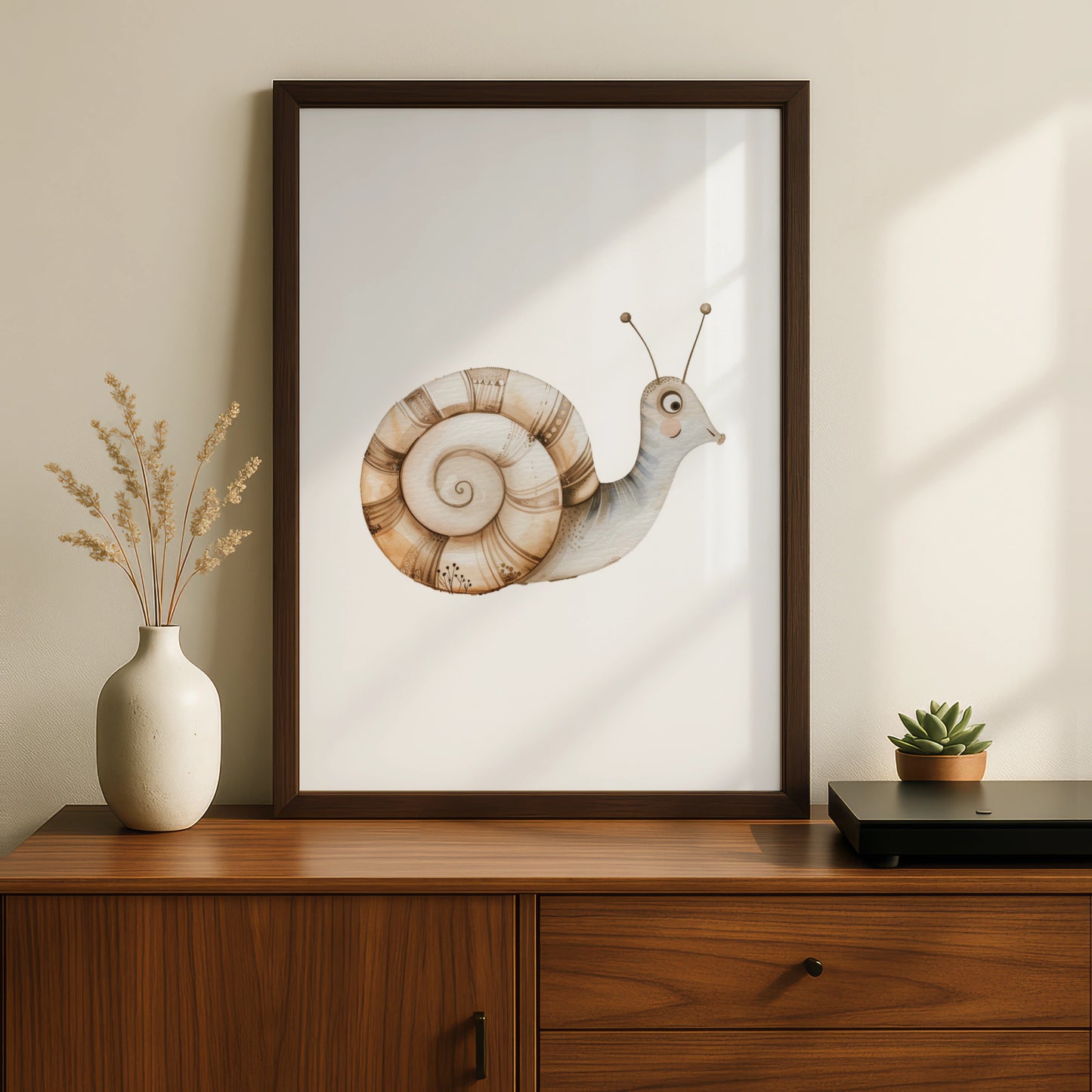 Snail Nursery Wall Art, Cute Watercolour Animal Poster, Neutral Boho Baby Room Print