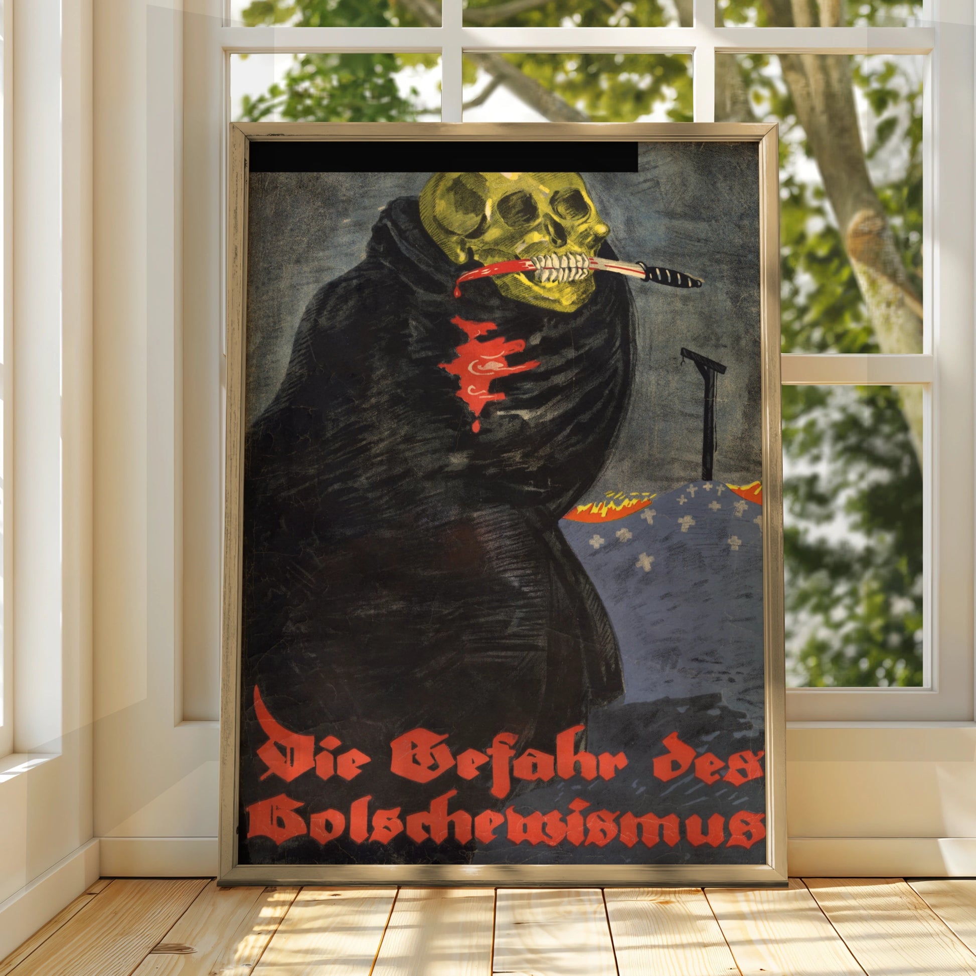 Vintage Skull Halloween Art Print, Dark Gothic Skeleton Poster, Spooky Wall Art