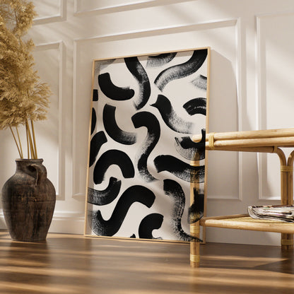 Abstract Brush Stroke Print, Monochrome Wall Art, Black and White Modern Poster