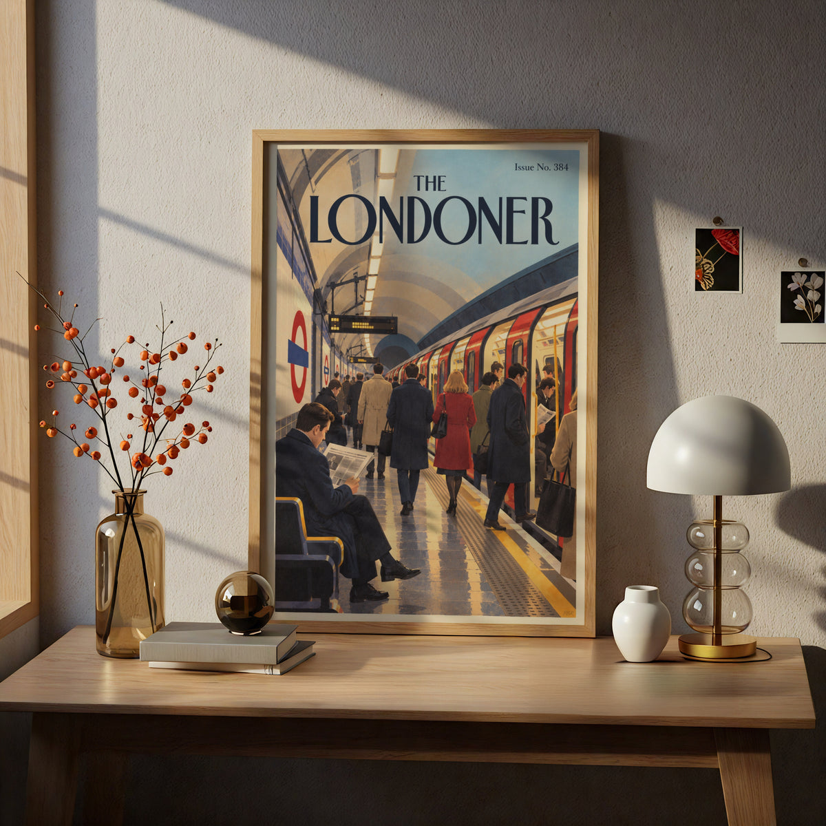London Underground Poster, Tube Station Wall Art, Vintage Magazine Cover Art Print, Commuter Scene
