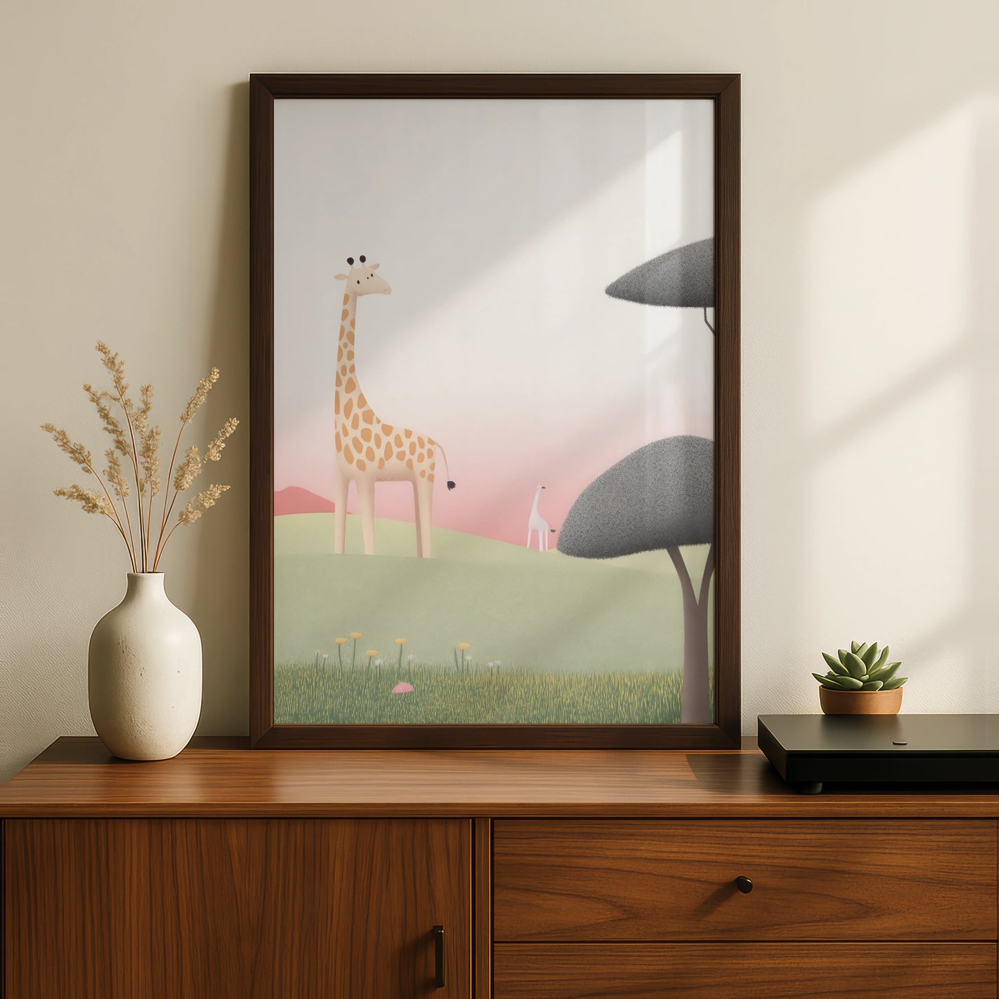 Giraffe Nursery Wall Art, Safari Baby Print, Children's Animal Poster, Pink Green Decor