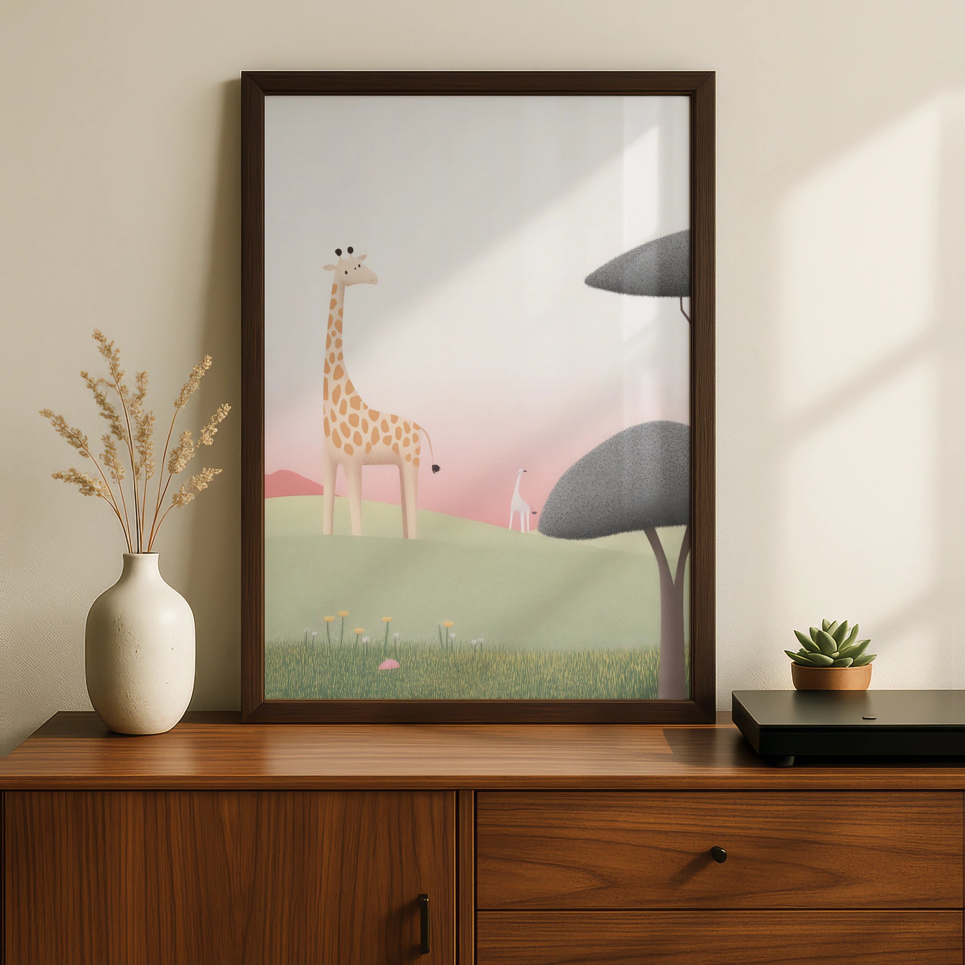 Giraffe Nursery Wall Art, Safari Baby Print, Children's Animal Poster, Pink Green Decor