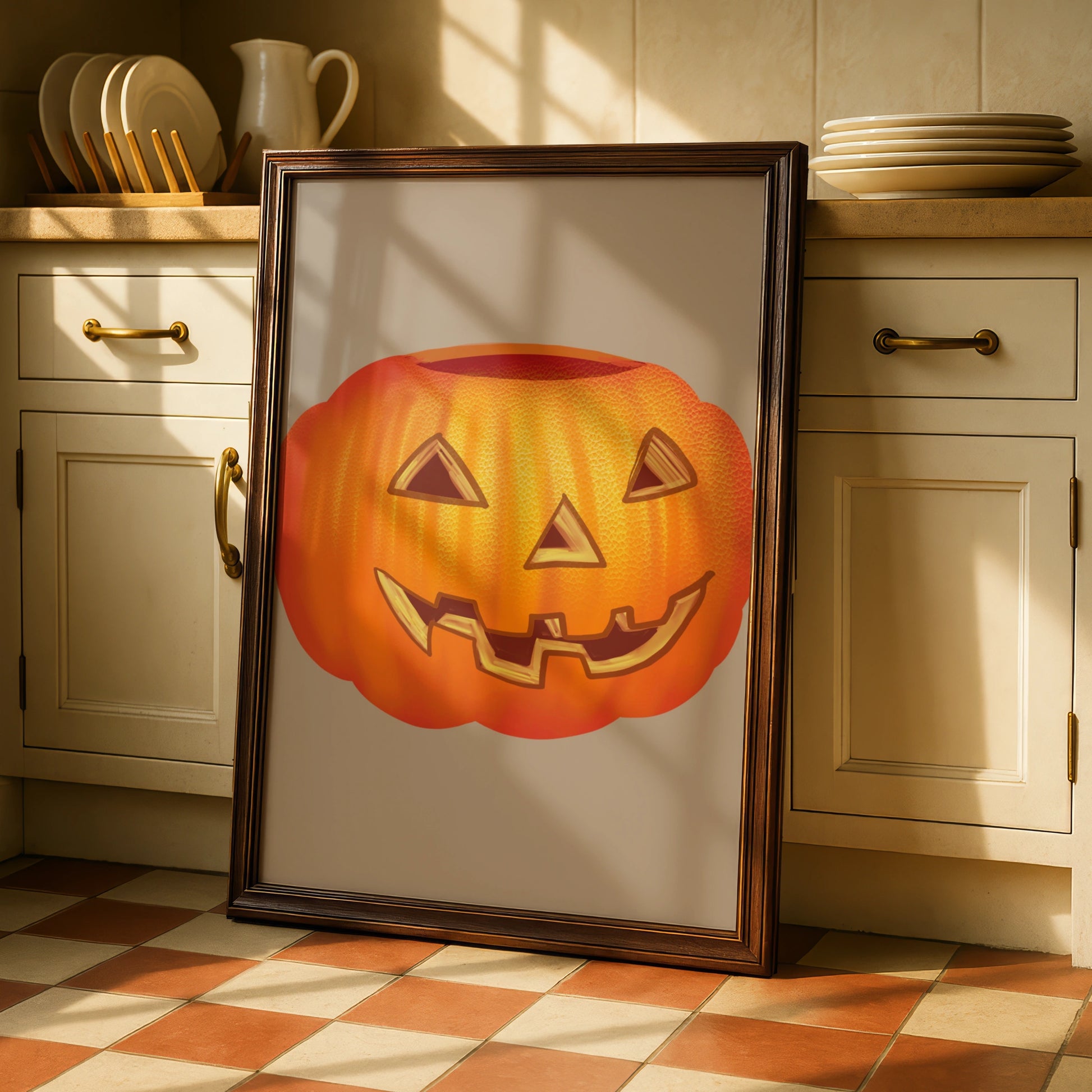 Halloween Pumpkin Wall Art, Jack O Lantern Poster, Spooky Orange Autumn Print