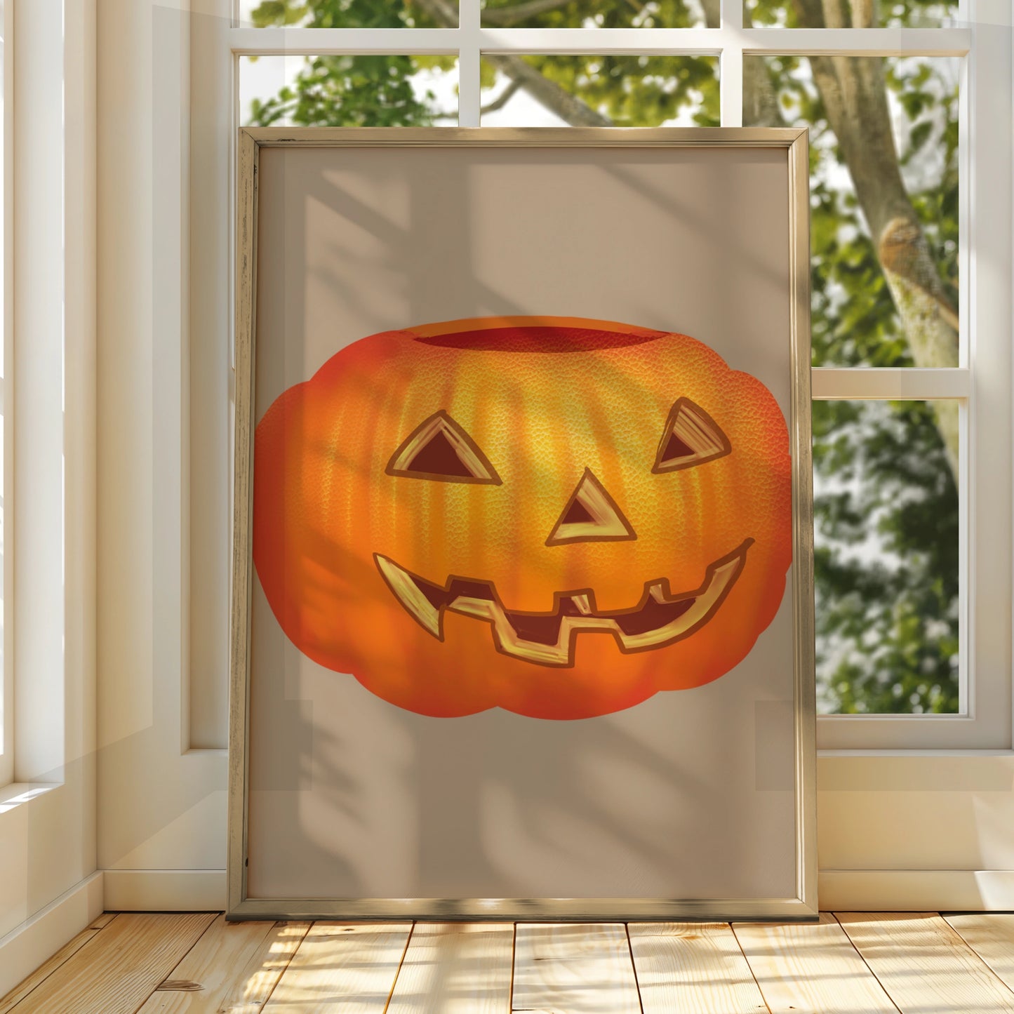 Halloween Pumpkin Wall Art, Jack O Lantern Poster, Spooky Orange Autumn Print