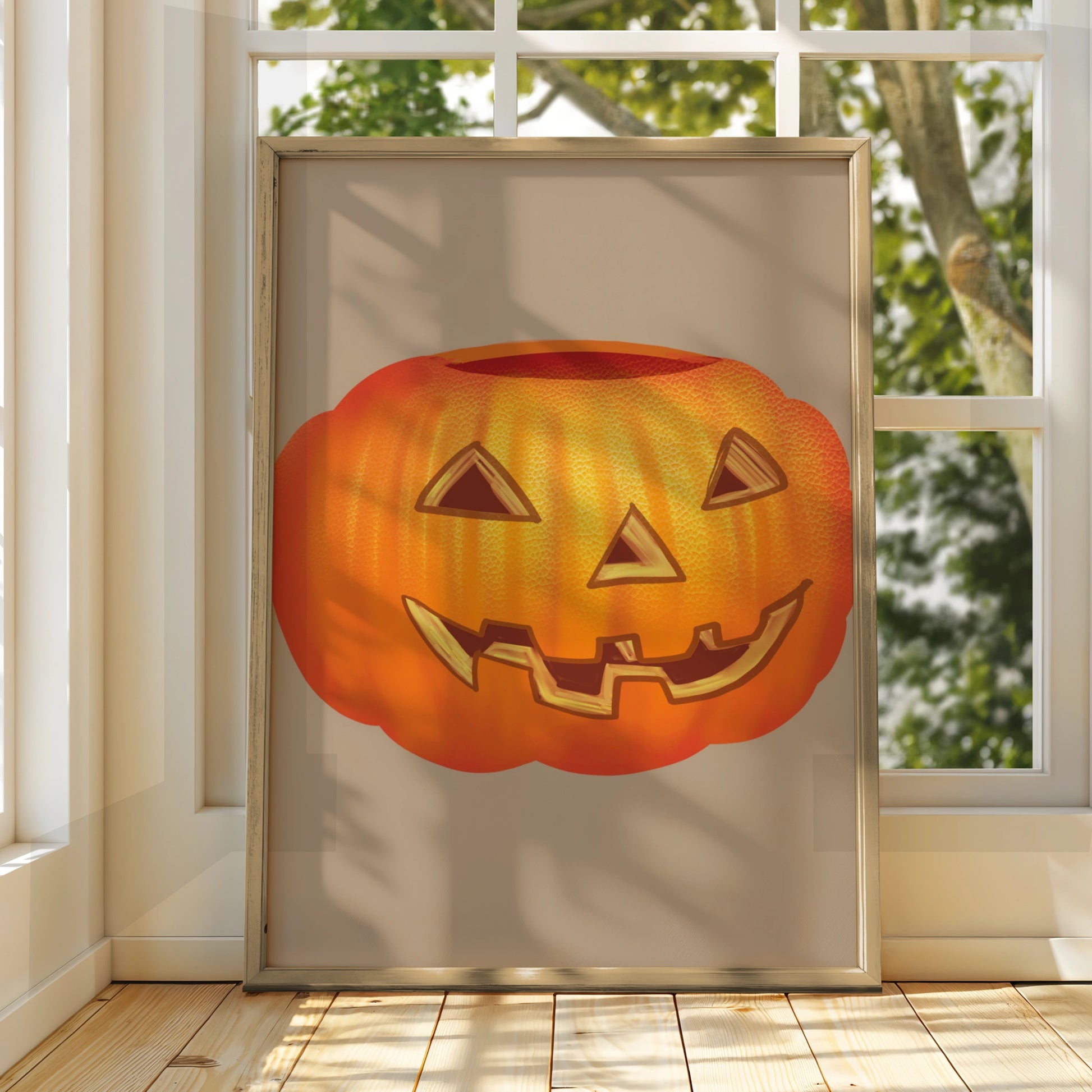 Halloween Pumpkin Wall Art, Jack O Lantern Poster, Spooky Orange Autumn Print