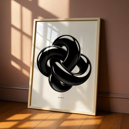 3D Knot Abstract Black White Poster, Monochrome Wall Art, Minimalist Modern Print