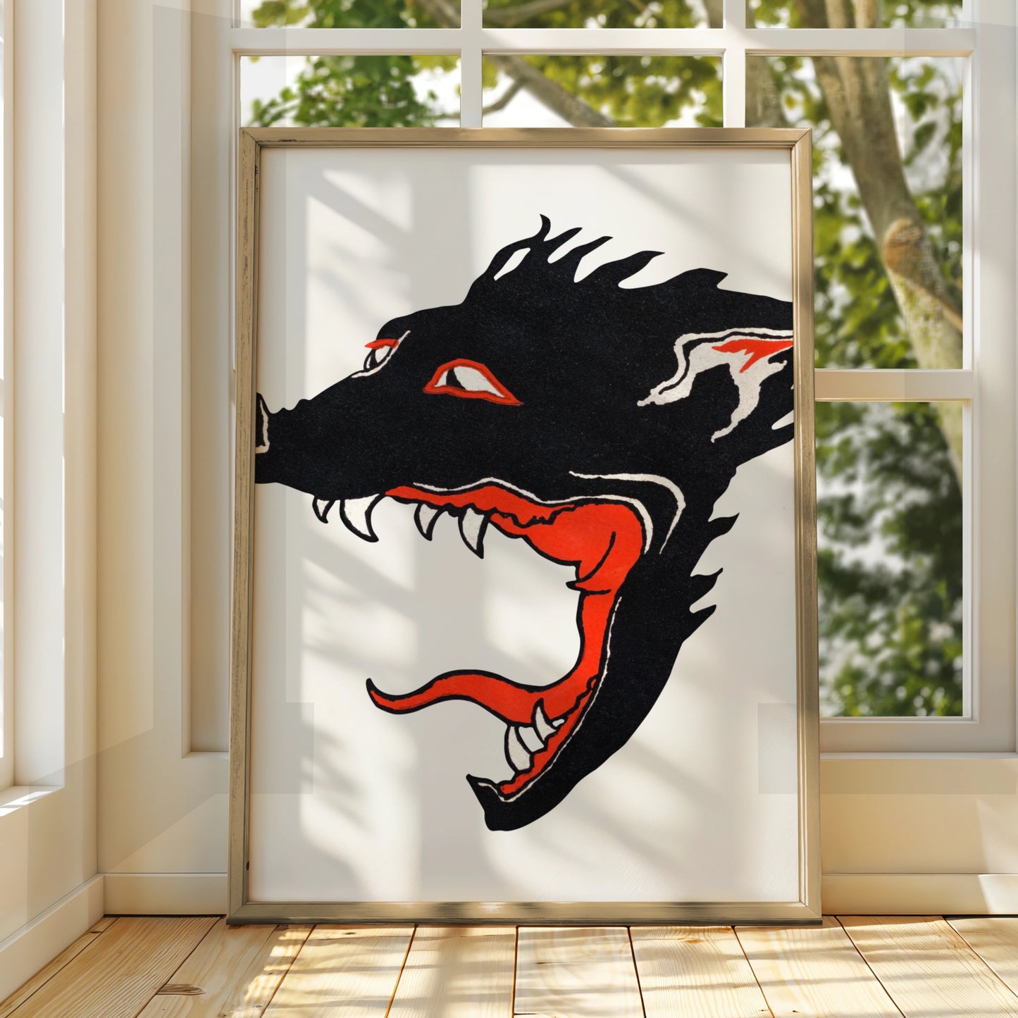 Halloween Wolf Poster, Black Red Werewolf Art Print, Spooky Wall Art, Gothic Horror Decor