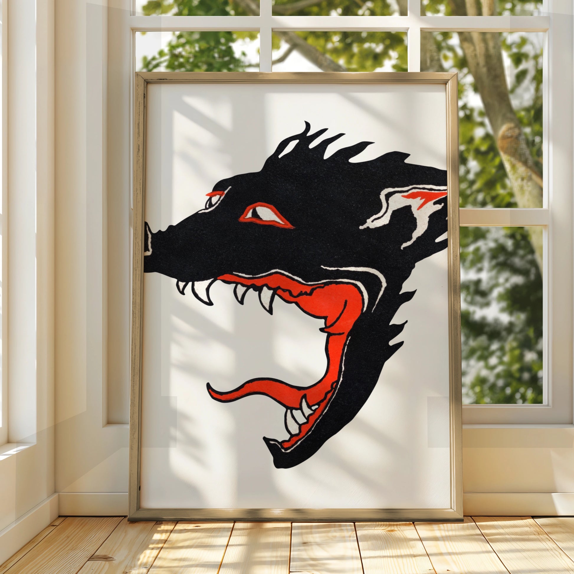 Halloween Wolf Poster, Black Red Werewolf Art Print, Spooky Wall Art, Gothic Horror Decor